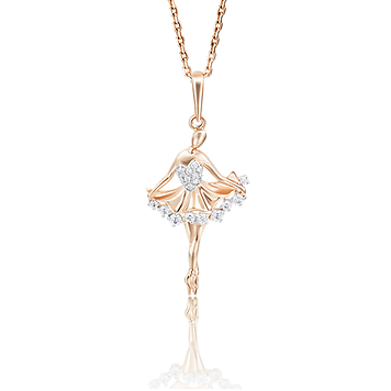 Подвеска, красное золото, б/ц фианиты